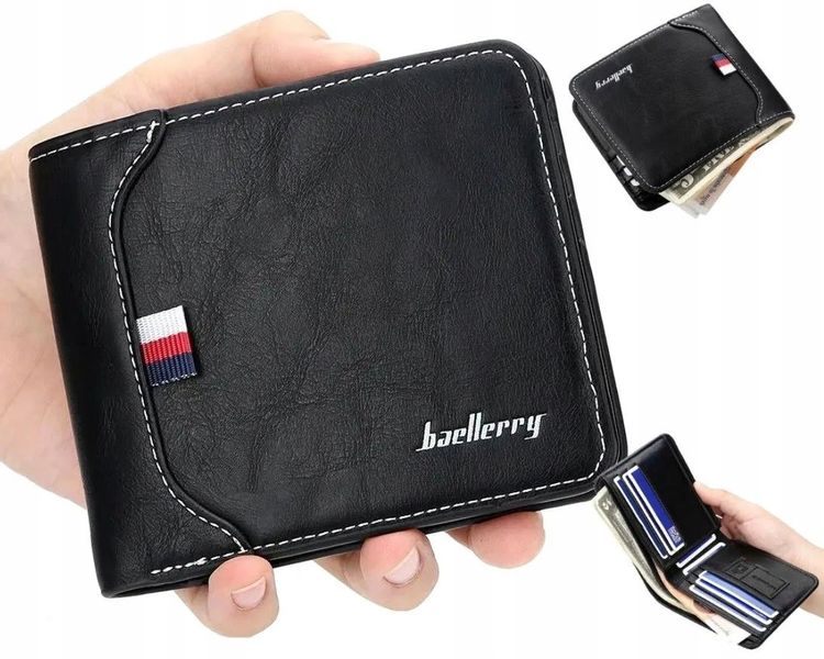 Męski Portfel Skórzany Czarny Skóra Elegancki Mały zdjęcie 1