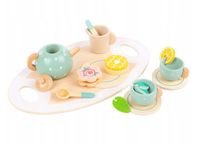 DREWNIANY ZESTAW HERBACIANY KAWOWY NA TACY 15 EL.