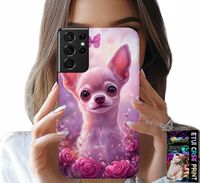 ETUI DO SAMSUNG GALAXY S21 Ultra - SŁODKA CHIHUAHUA NA RÓŻOWYM TLE KWIATAMI