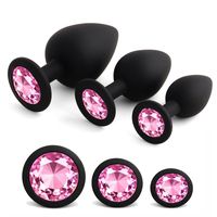 Korki analne zestaw z różowymi kryształami Jewellery Black Plug Set 3 szt.