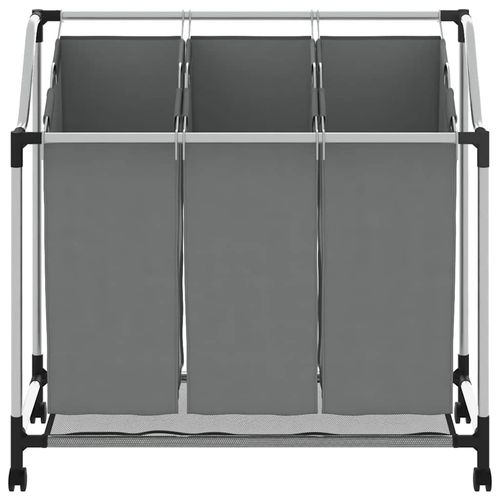 Kosz na pranie z kółkami 3 przegrody szary na Arena.pl