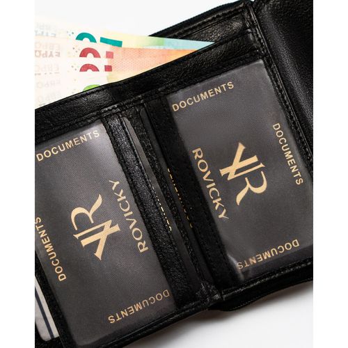 modny, skórzany portfel damski na zatrzask w czarnym kolorze - rovicky na Arena.pl