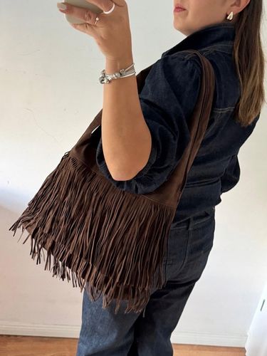 Torba Flora&Co torebka frędzle worek zamsz zamszowa eco brązowa czekoladowy na Arena.pl