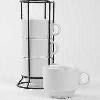 FILIŻANKI KOMPLET FILIŻANEK 220ML KUBKI DO KAWY HERBATY 4x METALOWY STOJAK