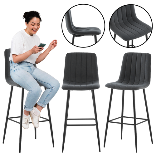 Hoker tapicerowany velvet ciemnoszary H112 krzesło barowe loft na Arena.pl