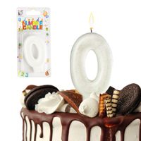 ŚWIECZKA URODZINOWA LICZBA 0 BIAŁA BROKATOWA NA TORT CYFRA ZERO 7 CM