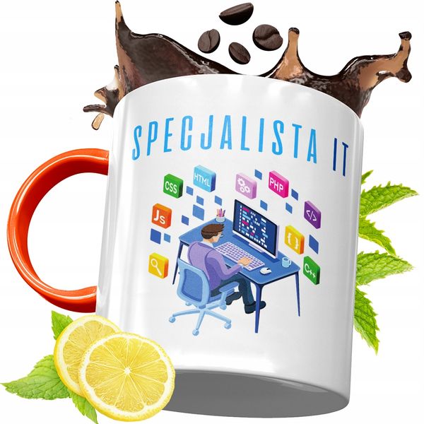 Kubek Pomarańczowy Dla Informatyka Programisty Z Nadrukiem Ze Zdjęciem zdjęcie 1