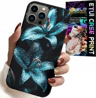 ETUI DO IPHONE 12 PRO - TURKUSOWE LILIE KWIATY OBUDOWA + SZKŁO