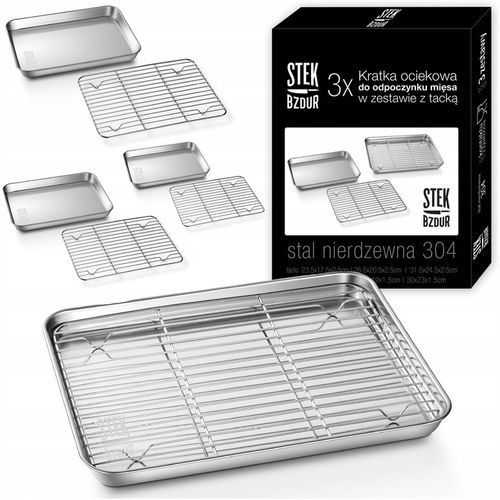 Zestaw 3x Kratka Ociekowa z Tacką do Odpoczynku Mięsa Pieczenia Chłodzenia na Arena.pl