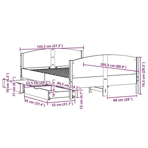 Rama łóżka bez materaca, biała, 140x200 cm, lite drewno sosnowe na Arena.pl
