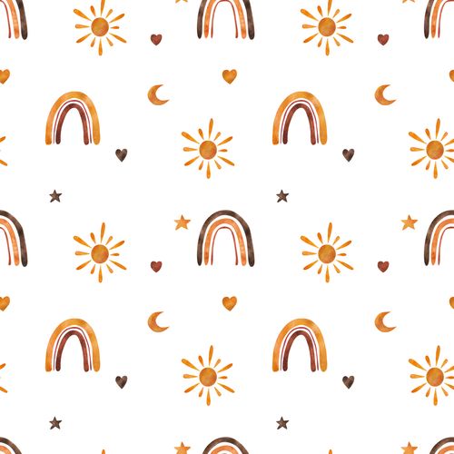 Tapeta Ścienna Do Pokoju Dziecka TĘCZE Gwiazdy Słońce Akwarela Styl Boho na Arena.pl