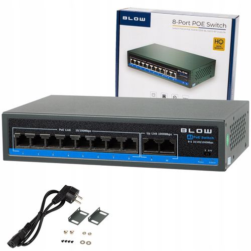 Switch POE do kamer 8xPOE 100Mbps 2xUpLINK 1Gb/s 120W BLOW Extend mode na Arena.pl