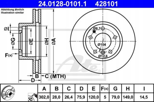 TARCZA HAM PRZOD 302X28 V ATE na Arena.pl