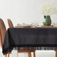 Elegancki obrus na stół JASPER 140x280 czarny frędzle glamour dekoracyjny