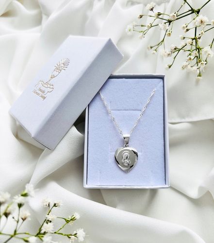 SREBRNY ŁAŃCUSZEK I MEDALIK KOMUNIJNY SERCE MATKA BOSKA SREBRO 925 na Arena.pl