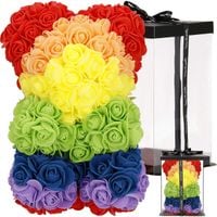 Miś z płatków róż multikolor 25 cm rose bear z opakowaniem tęczowy