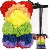 Miś z płatków róż multikolor 25 cm rose bear z opakowaniem tęczowy