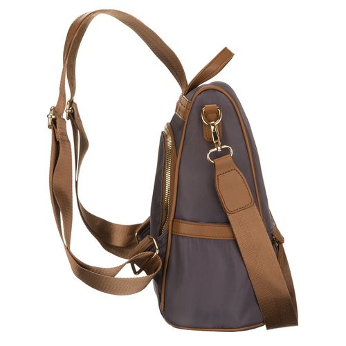 szary plecak damski z nylonu i skóry ekologicznej z doczepianym paskiem, na Arena.pl