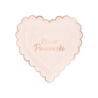 Talerzyki papierowe serce Wieczór Panieński różowe, 6 szt.