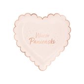 Talerzyki papierowe serce Wieczór Panieński różowe, 6 szt.