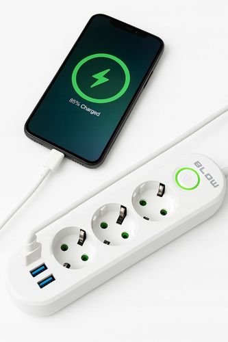 PRZEDŁUŻACZ WŁĄCZNIK 3x USB 3 GNIAZDA 2m UZIEMIENIE 3X1MM LISTWA na Arena.pl