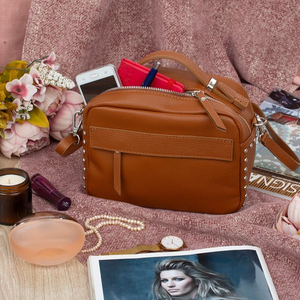 VERA PELLE torebka skórzana kuferek listonoszka z paskiem V167 camel zdjęcie 2