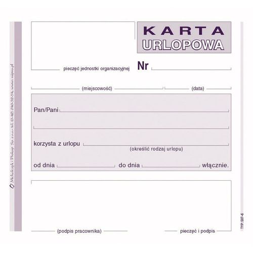 DRUK 507-6 KARTA URLOPOWA na Arena.pl