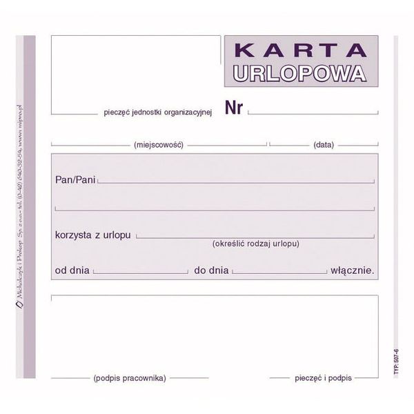 DRUK 507-6 KARTA URLOPOWA zdjęcie 2
