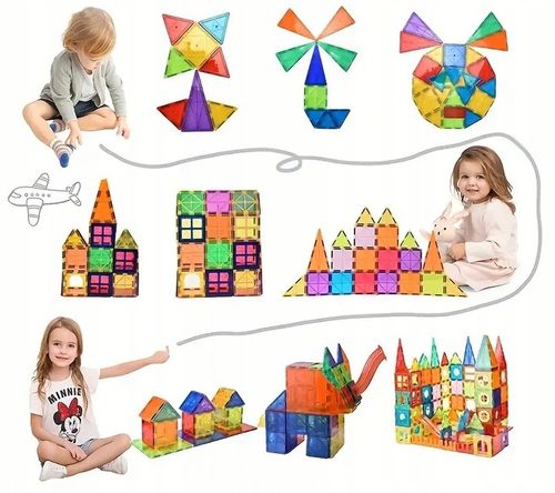 KLOCKI MAGNETYCZNE KONSTRUKCYJNE EDUKACYJNE ZESTAW 100 EL DUŻE PANELE 3D na Arena.pl