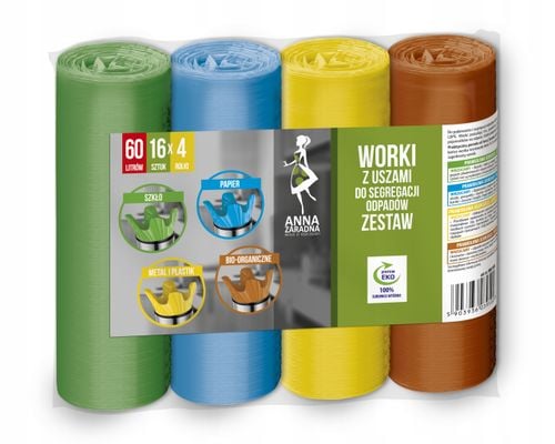 AZ Worki z uszami do segregacji odpadów ZESTAW 60L 4x16szt na Arena.pl