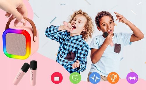 URZĄDZENIE ZESTAW DO KARAOKE, 2 MIKROFONY, GŁOŚNIK BLUETOOTH Z 3 TRYBY LED na Arena.pl
