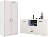 Pojemna szafa dwudrzwiowa + Duża Komoda z oświetleniem LED Biały Mat