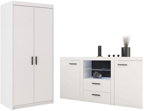 Pojemna szafa dwudrzwiowa + Duża Komoda z oświetleniem LED Biały Mat na Arena.pl