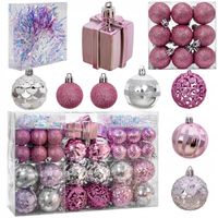 BOMBKI CHOINKOWE KOMPLET RÓŻOWE SREBRNE 72 SZT