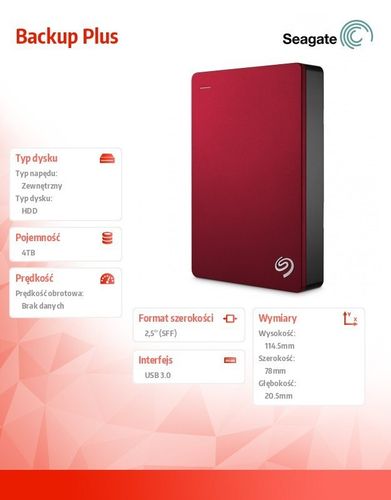 Seagate DYSK Backup Plus 4TB 2,5'' STDR4000902 red na Arena.pl