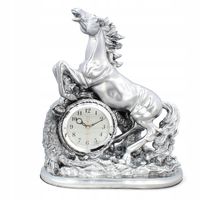 LIVELLO Zegar Kominkowy Stojący Ceramiczny Retro Srebrny 35 cm Duży KOŃ