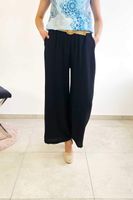 Zwiewne Spodnie z Szeroką Nogawką i Paskiem Czarne UNI