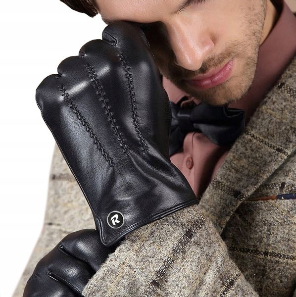 DOTYKOWE RĘKAWICZKI SKÓRZANE MĘSKIE SKÓRA CIELĘCA OCIEPLANE MIŚ roz. L zdjęcie 1