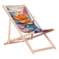 Leżak Drewniany Plażowy z Nadrukami Kwiaty 3D Bukowe Leżaki KN130