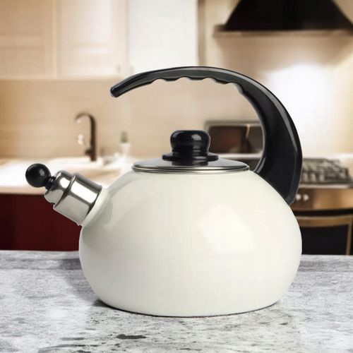 CZAJNIK EMALIOWANY NOWOCZESNY ECRU Z GWIZDKIEM STAL 2,5 L INDUKCJA GAZ na Arena.pl