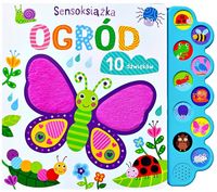 DUŻE PIĘKNE WYDANIE KSIĄŻKA SENSORYCZNA FAKTURY KOLORY 10 DŹWIĘKÓW OGRÓD