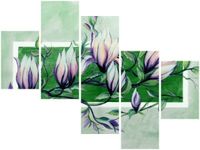 100 75CM OBRAZ 5 ELEM SŁODYCZ MAGNOLII ZIELENI ŚCIENNY