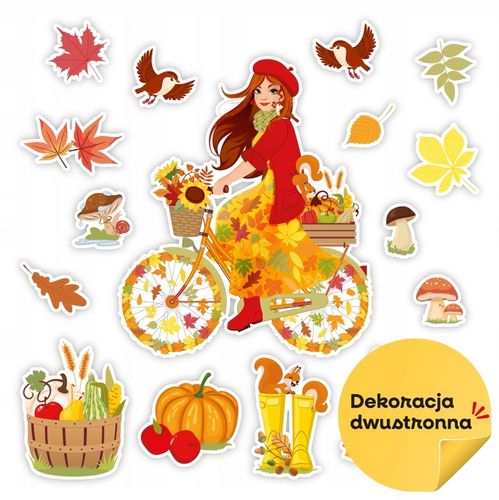 DEKORACJA JESIENNA DWUSTRONNA OKIENNA - PANI JESIEŃ NA ROWERZE (16 el.) na Arena.pl