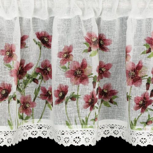 Firana gotowa zazdrostki ISA 150x30 Eurofirany biały bordowy kwiaty na Arena.pl