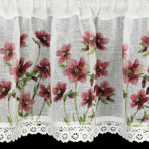 Firana gotowa zazdrostki ISA 150x30 Eurofirany biały bordowy kwiaty zdjęcie 6