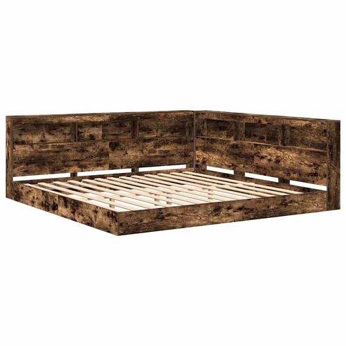 Łóżko z półką dąb wędzony 180x200 cm z drewna inżynieryjnego na Arena.pl