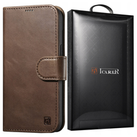 icarer oil wax wallet case 2in1 etui iphone 14 plus skórzany