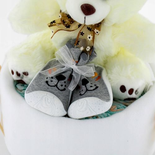 Tort z pampersów rozmiar 3 miś kocyk z haftem Prezent na chrzest roczek na Arena.pl