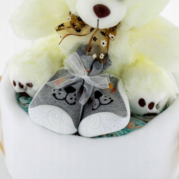 Tort z pampersów rozmiar 3 miś kocyk z haftem Prezent na chrzest roczek zdjęcie 5