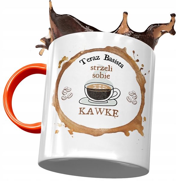 Kubek Pomarańczowy Dla Basisty Strzeli Sobie Kawkę Z Nadrukiem Ze Zdjęciem zdjęcie 1